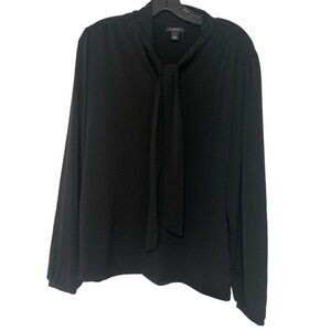 Halogen Black Long Sleeve Tie Front V-Neck Office Formal Blouse - Size 1X